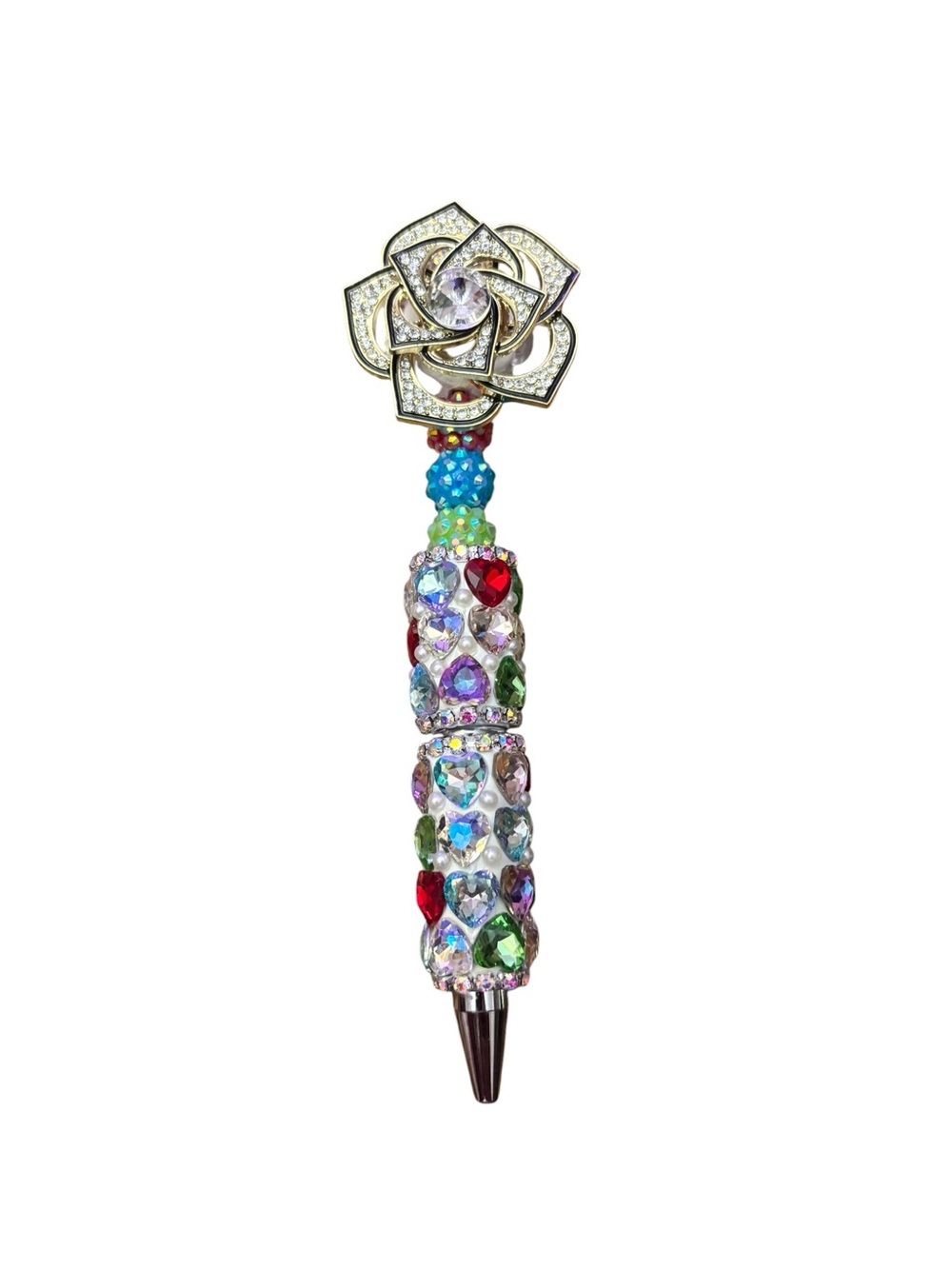 Crystal Floral Top Multicolor Jeweled Fidget Spinner Pen